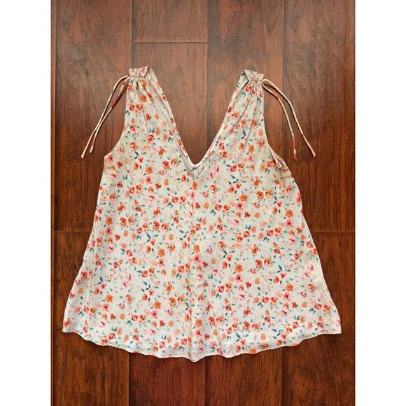 Amanda Uprichard 100% Silk Cami Tank Top Tie Shoulder Floral Romantic Sz XS - Picture 2 of 14